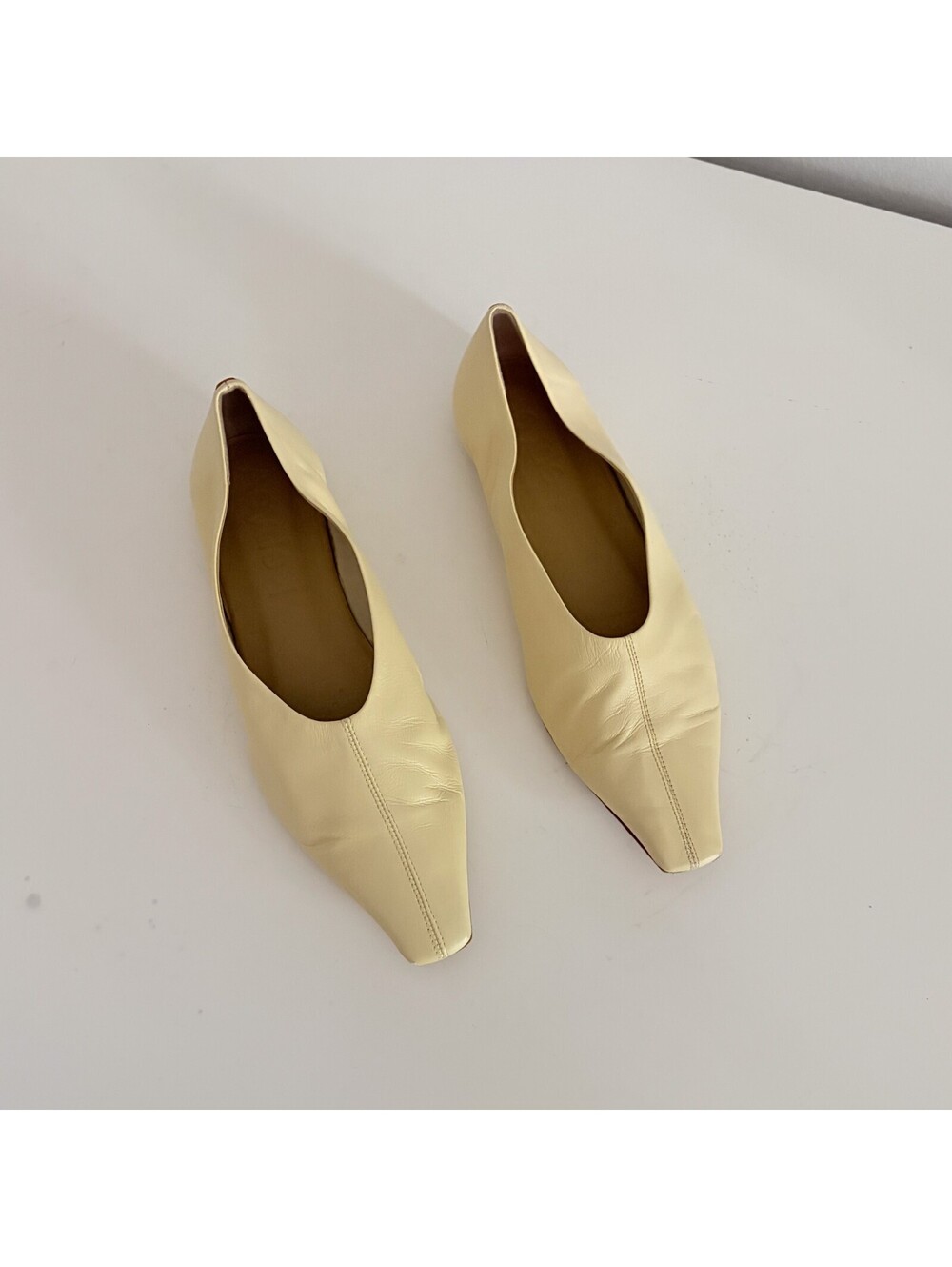 Leather Ballet Flats Butter Yellow Aeyde Pointed Toe  Size 40.5